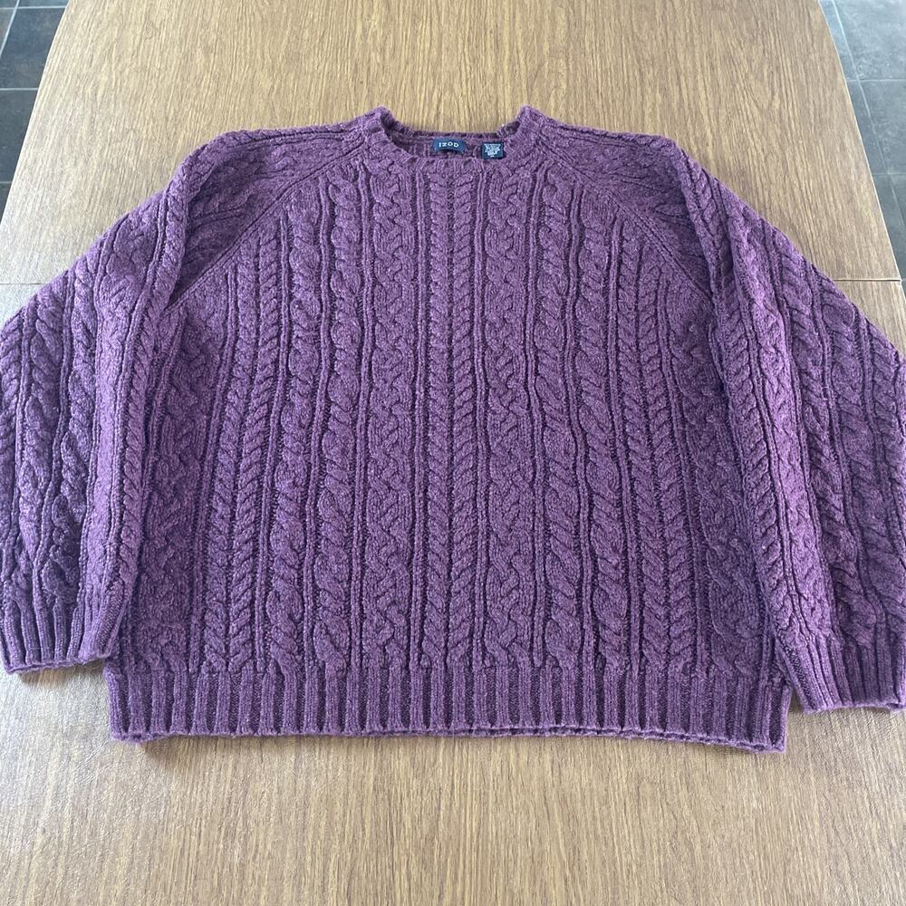 Vintage Izod Cable Knit Sweater XL Lambswool Angora Rabbit Hair